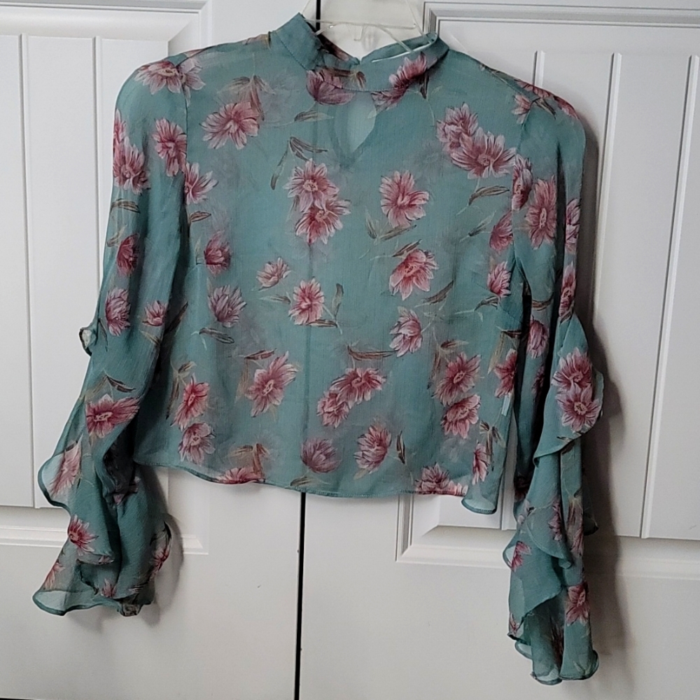 Cropped, sheer, Medium, Teal shirt
